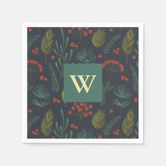 Guardanapo De Papel Elegante Natal Greenery Botânico (Frente)