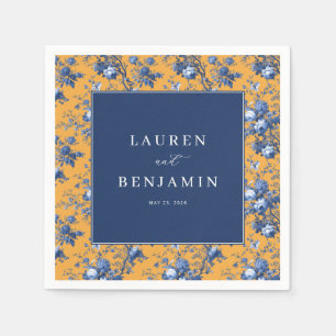 Guardanapo De Papel Elegante Naval e Floral Laranja