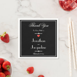 Guardanapo De Papel Elegante Noiva Chic Preto & Branco Coração Vermelh