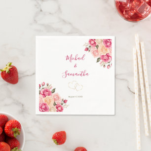 Guardanapo De Papel Elegante Noiva Rosa Fúcsia e Marfim