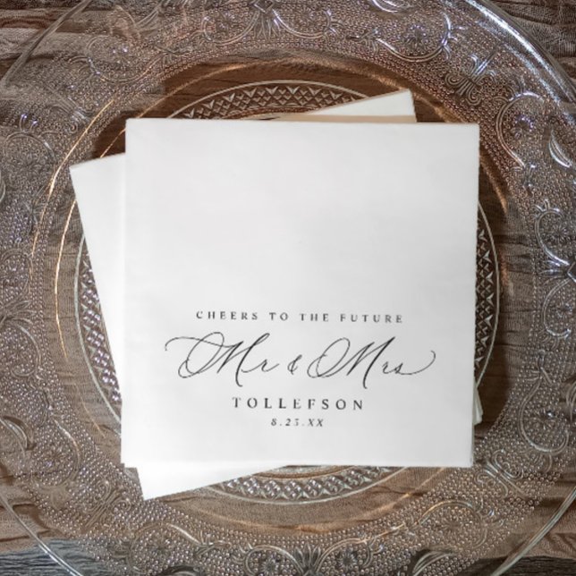Guardanapo De Papel Elegante Noivado de Casamento Napkins Cheers (Black “Future Mr & Mrs” napkin—perfect for engagement parties or showers with a modern vibe.)