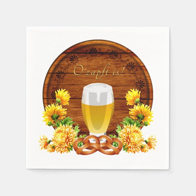 Guardanapo De Papel Elegante Oktoberfest Beer, Keg, Chrysanthemums (Frente)