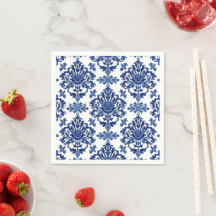 Guardanapo De Papel Elegante padrão de flor de damasco vitoriano azul