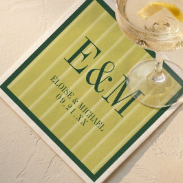 Guardanapo De Papel Elegante Padrão de Listra Chartreuse com Monograma