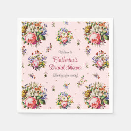 Guardanapo De Papel Elegante padrão floral de rosas cor-de-rosa vintag