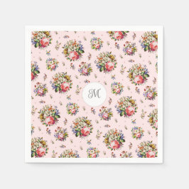 Guardanapo De Papel Elegante padrão floral rosa vintage nome monograma