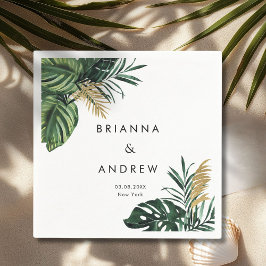 Guardanapo De Papel Elegante, Palma Verde, Dourado (Imitação)