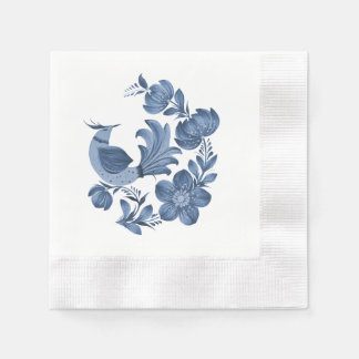 Guardanapo De Papel Elegante Pássaro de Arte Folclórica Azul e Floral