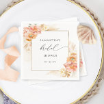 Guardanapo De Papel Elegante Peach e Cream Floral Chá de panela<br><div class="desc">Torne o seu chá de panela especial com estes guardanapos florais personalizados, mostrando uma bela estrutura floral de aquarela com manchas de aquarela delicadas em cascata. Bridal em lindas caligrafias escritas à mão. Floral em uma fina mistura de pêssego, creme, champanhe e matizes. Moldura em folha de ouro falso. Coleção...</div>