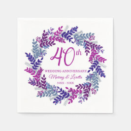 Guardanapo De Papel Elegante Pink Wreath 40º Aniversário de Casamento