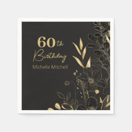 Guardanapo De Papel Elegante Preto Dourado Personalizado 60º Aniversár