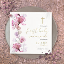 Elegante Primeira Comunhão Floral Rosa