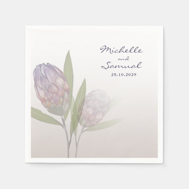 Guardanapo De Papel Elegante Protea Floral Roxo Casamento de Beige Abr (Frente)