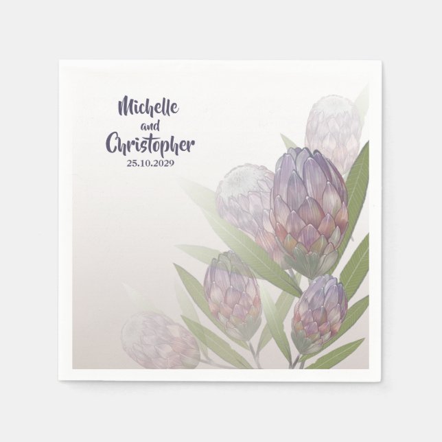 Guardanapo De Papel Elegante Protea Floral Roxo Casamento de Beige Abr (Frente)