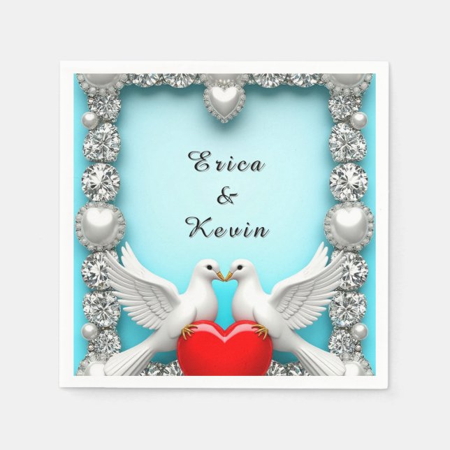 Guardanapo De Papel Elegante Quadro de Casamento com Pombas Brancas (Frente)