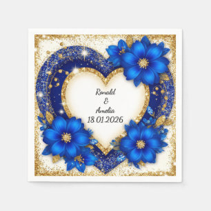 Guardanapo De Papel Elegante Quadro de Coração Azul e Dourado