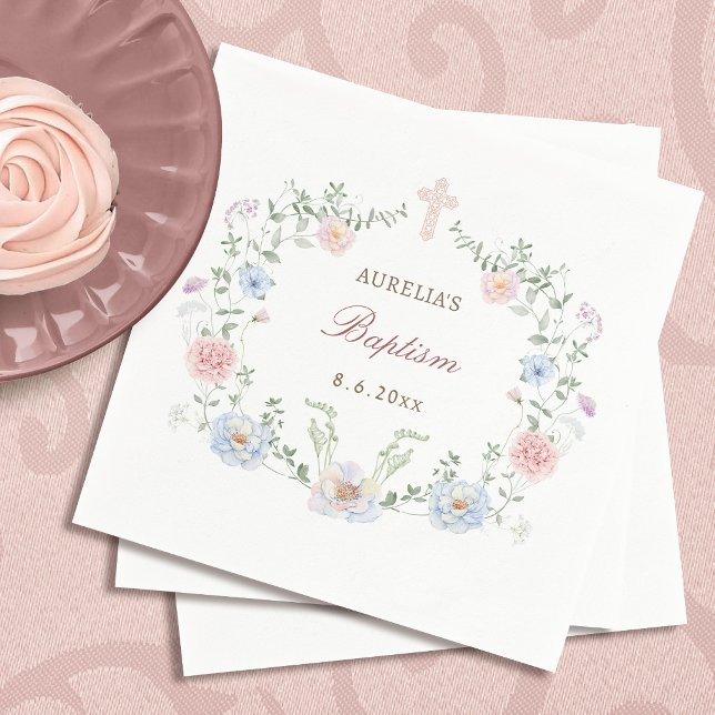 Guardanapo De Papel Elegante Quadro Floral Batismo (Criador carregado)