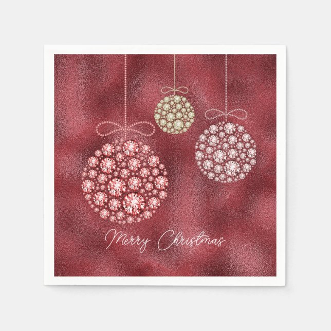 Guardanapo De Papel Elegante Red Glitter Ornaters Feliz Natal (Frente)