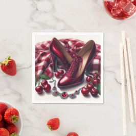 Guardanapo De Papel Elegante Red High Heels com Cereja