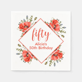 Guardanapo De Papel Elegante Red Poppy Greenery Cinquenta Aniversário