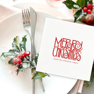 Guardanapo De Papel Elegante Red Script Felry Natal Personalizado