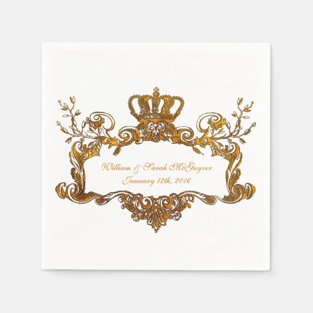 Guardanapo De Papel Elegante Regal Texto Dourado de Casamento Napkins (Frente)