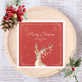 Guardanapo De Papel Elegante Reindeer Festa de Natal Vermelho Dourado