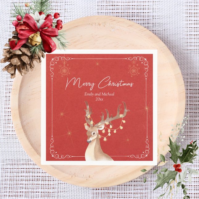 Guardanapo De Papel Elegante Reindeer Festa de Natal Vermelho Dourado (Criador carregado)