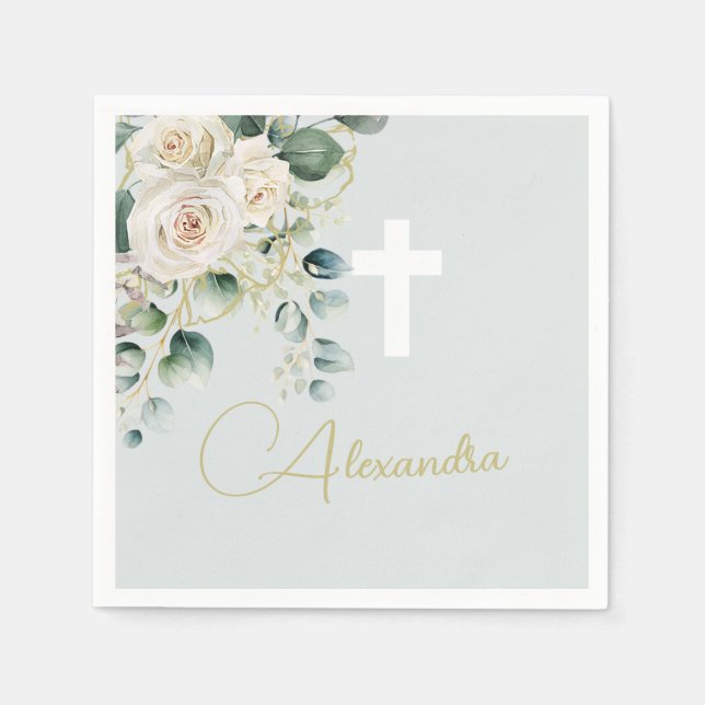 Guardanapo De Papel Elegante religioso Rosa Cruz Verde (Frente)