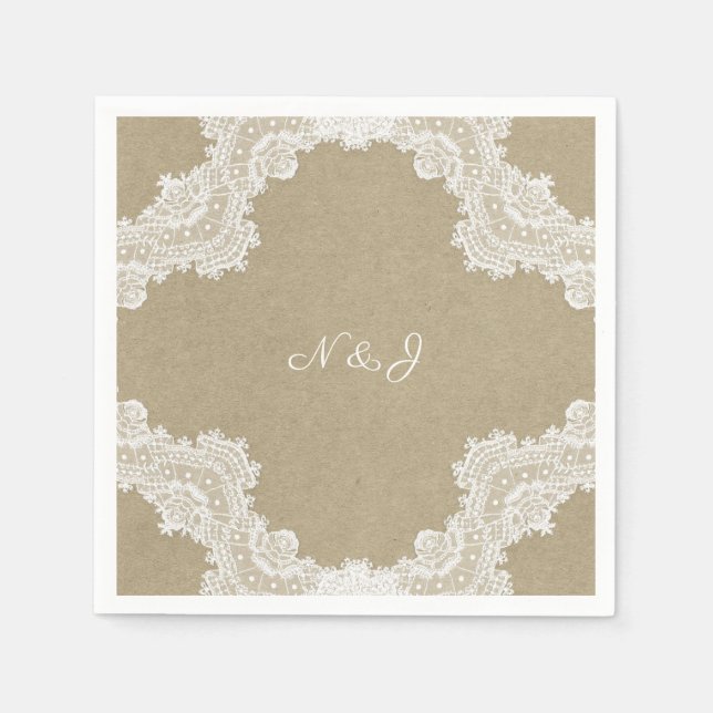 Guardanapo De Papel Elegante Romance Rústica - Lace Branco e Casamento (Frente)