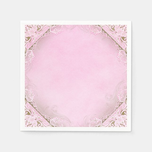 Guardanapo De Papel Elegante Rosa e Dourado (Frente)