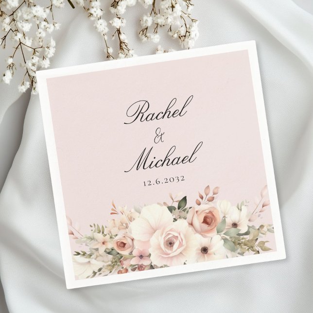 Guardanapo De Papel Elegante, rosa-pincel, pastel, buquê de flores (Personalized, elegant, white, pastel, flower bouquet napkins)