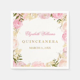 Guardanapo De Papel Elegante Rosa Rosa Quinceanera Napkin