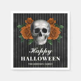 Guardanapo De Papel Elegante Rosas Góticos e Caveira Feliz Halloween