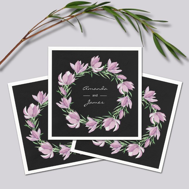 Guardanapo De Papel Elegante Roxo Magnolia Floral (Elegant Purple Magnolia Floral Watercolor Napkins)