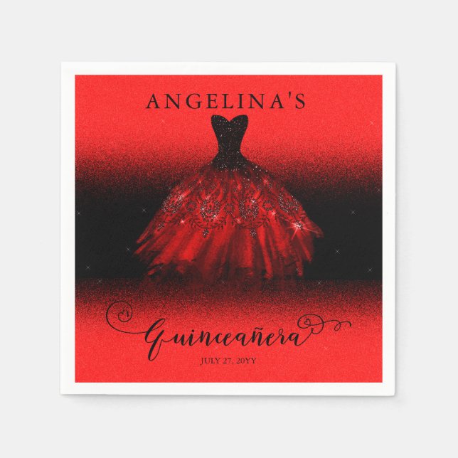 Guardanapo De Papel Elegante Ruby Red Espanhol Quinceañera (Frente)