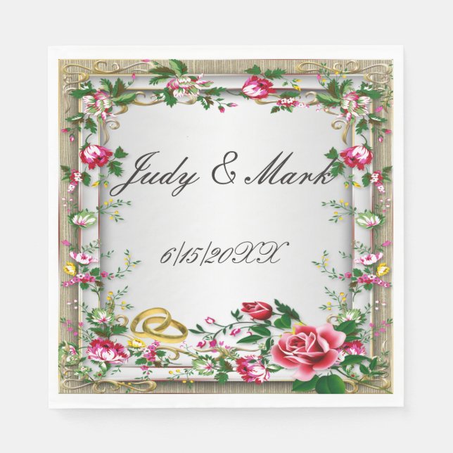 Guardanapo De Papel Elegante Rustic Rosa vermelha Paper Napkins (Frente)