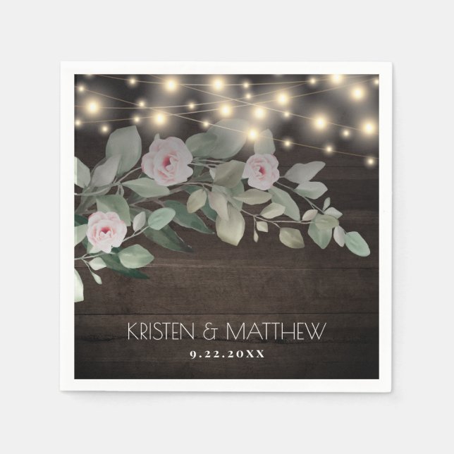 Guardanapo De Papel Elegante Rustic Wood Luz Boho Greenery Casamento (Frente)