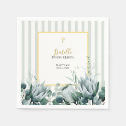 Guardanapo De Papel Elegante Safira Verde Dourado Floral Batismo