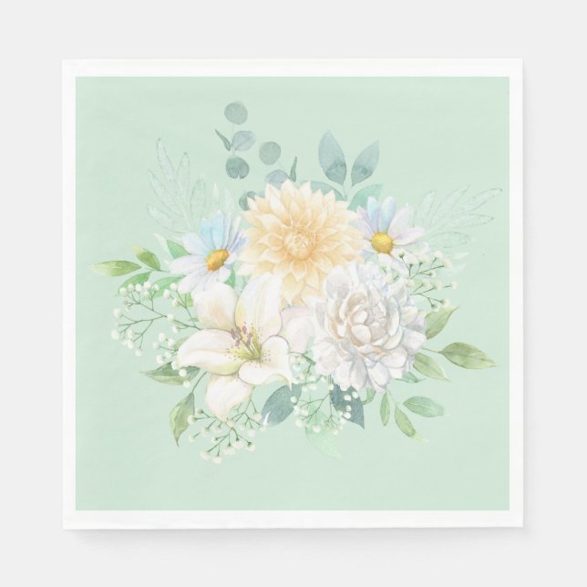 Guardanapo De Papel Elegante Sage Green Pastel Floral (Frente)