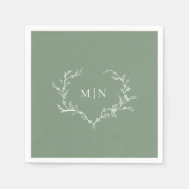 Guardanapo De Papel Elegante Sage Green Wedding Monograma Wreath Paper