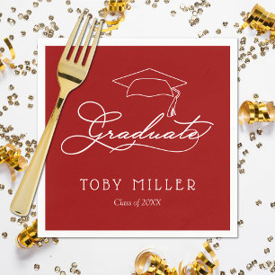 Guardanapo De Papel Elegante Script Dark Red Graduation Napkins