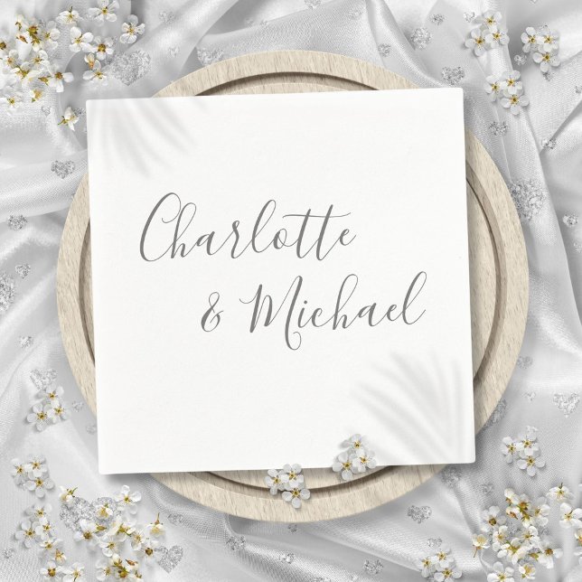 Guardanapo De Papel Elegante Script Moderno Cinza Assinatura (Elegant Modern Gray Signature Script Napkins)