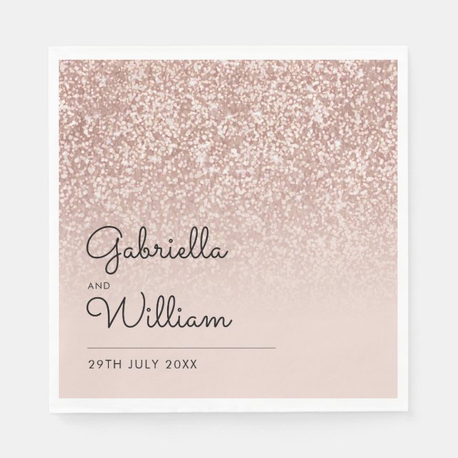 Guardanapo De Papel Elegante Script Rosa Dourado Brilho (Frente)