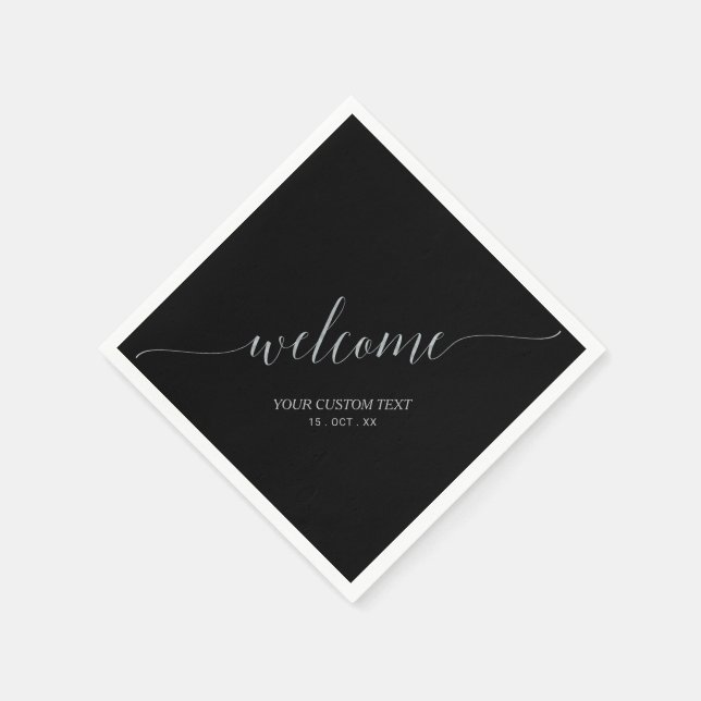 Guardanapo De Papel Elegante Script Silver & Black Festa de Boas-Vinda (Canto)