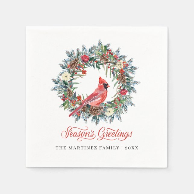 Guardanapo De Papel Elegante Season Greeting Wreath Red Cardinal (Frente)