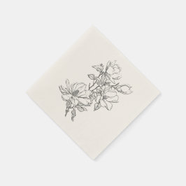 Guardanapo De Papel Elegante Simples Com Flores De Arte De Linha E Inv