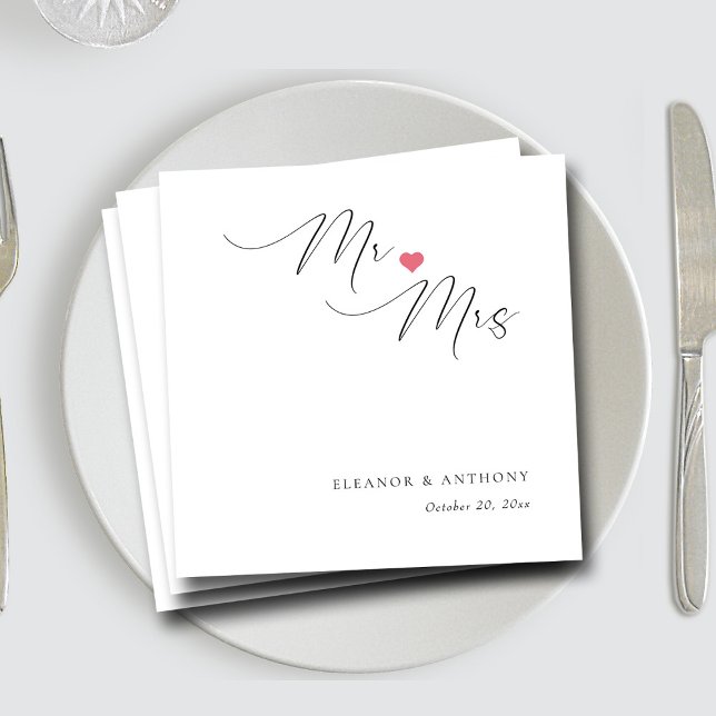 Guardanapo De Papel Elegante Sr. e Sra. Script | Casamento Personaliza (Elegant Mr and Mrs Script Personalized Wedding Napkins)