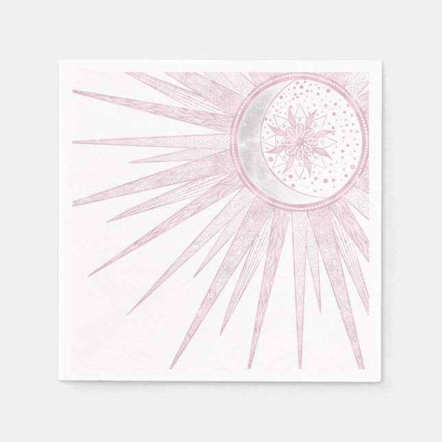 Guardanapo De Papel Elegante Sun Moon Doodle Mandala White Design (Frente)