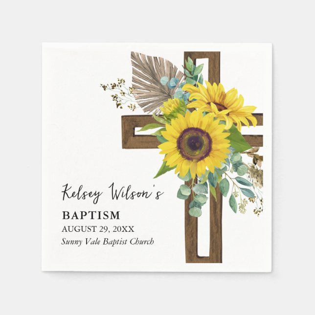 Guardanapo De Papel Elegante Sunflower Summer Baptism (Frente)